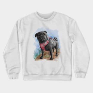 Pug dog animal portrait watercolor painting Crewneck Sweatshirt